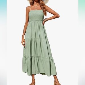 Odsufo Summer Smocked Maxi Dress in Green